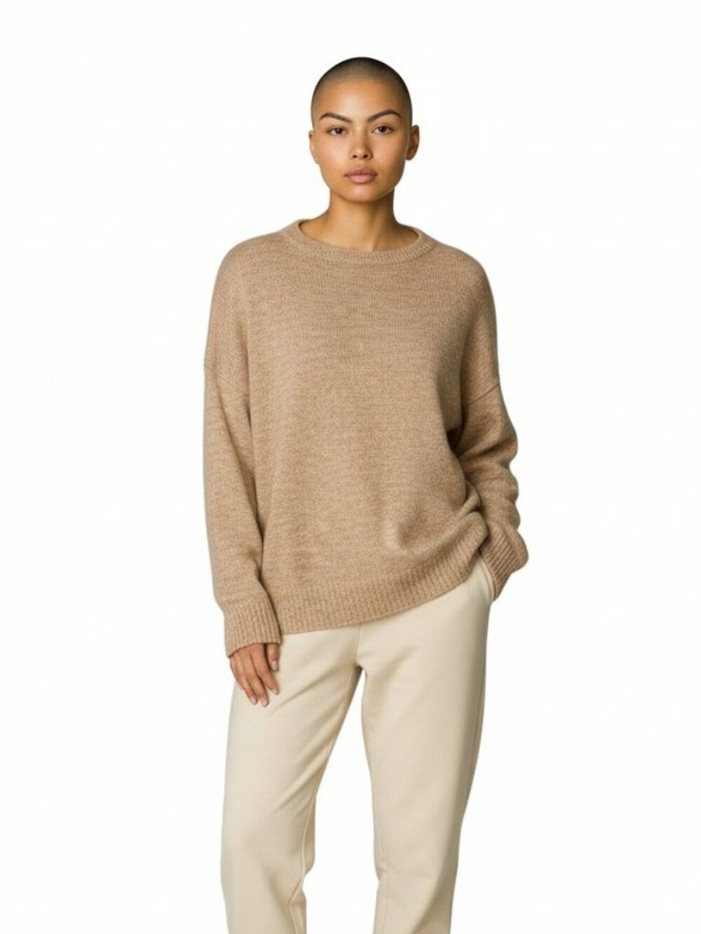 Marea Women's Size M Alpaca Wool Crew Neck Oversized Beige Sweater